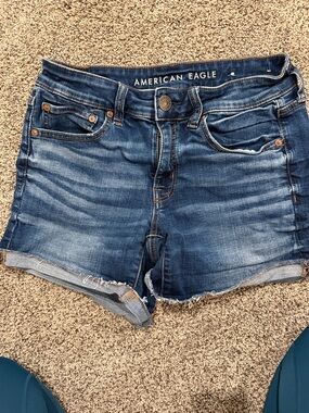 American Eagle Outfitters Dark Blue Distressed Denim Shorts